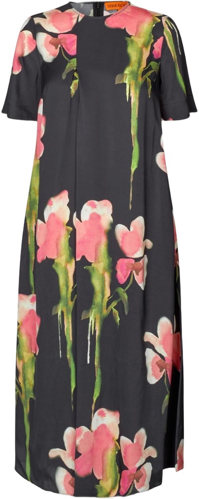 2263 Dry Viscose, Flowy Short Sleeve Midi Dress